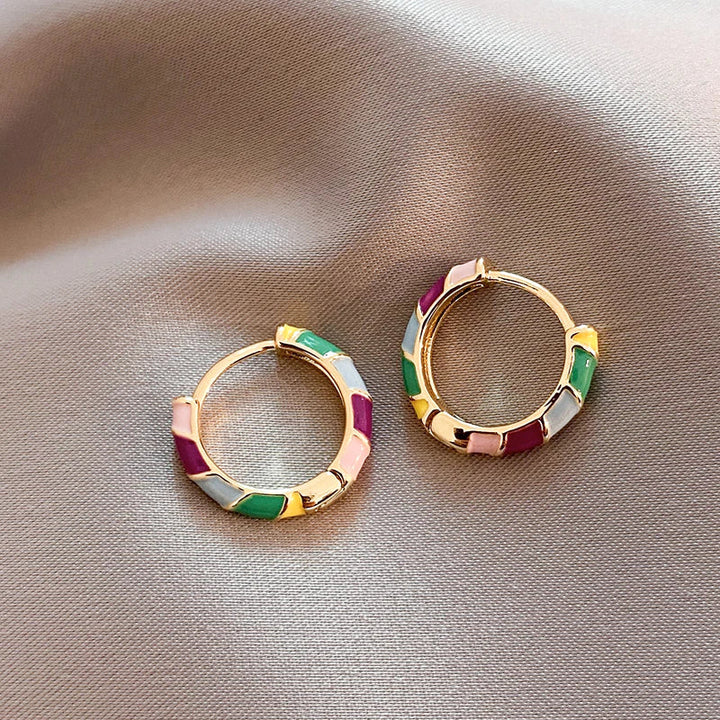Gold Multicolored Enamel Elegant Earrings