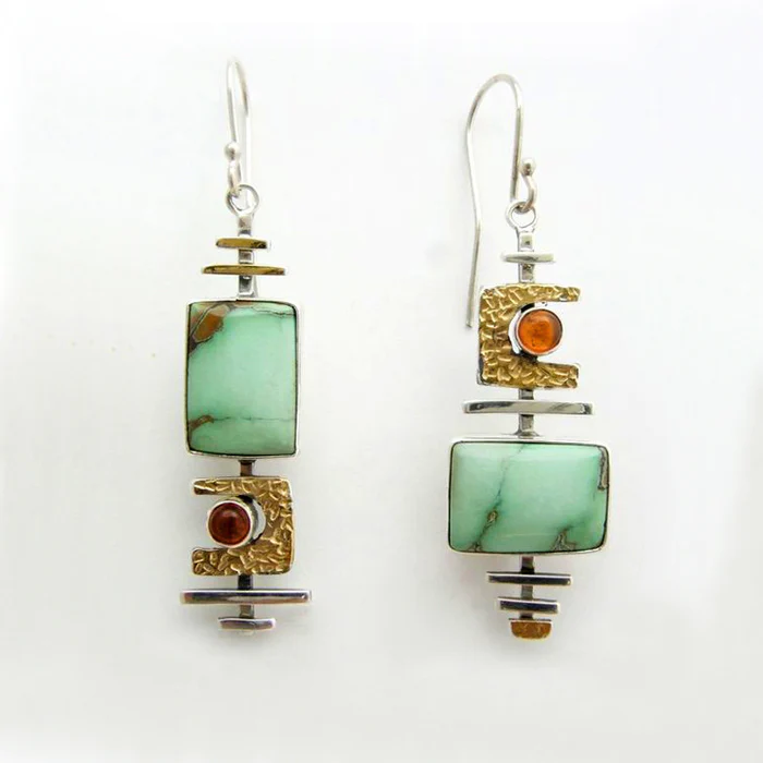 Antique Green Stone Vintage Earrings