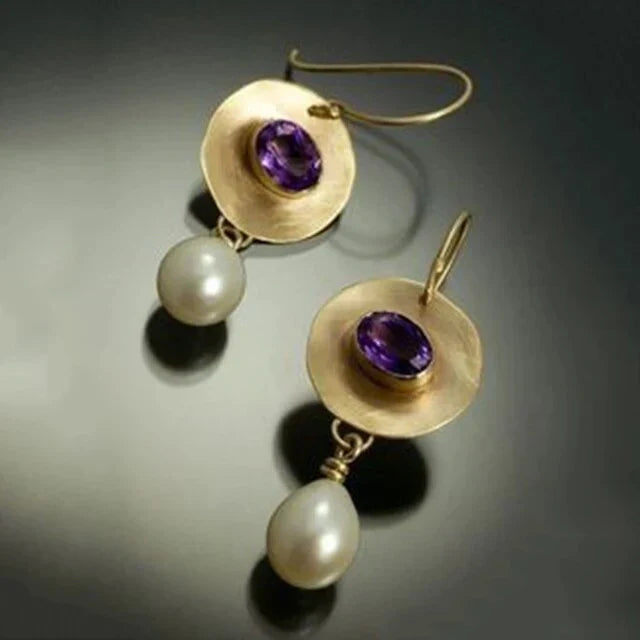 Purple Pearl Gold Earrings