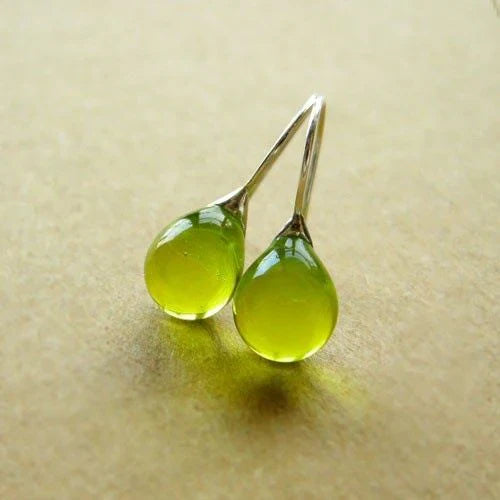 Olive Green Crystal Drop Earrings