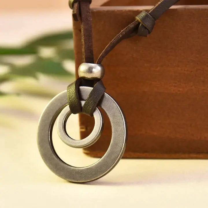 Silver-Plated Vintage Leather Necklace