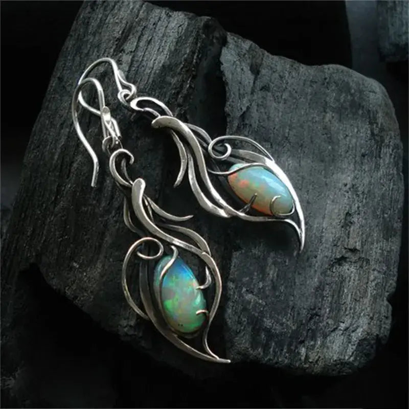 Vintage Silver Blue Opal Earrings