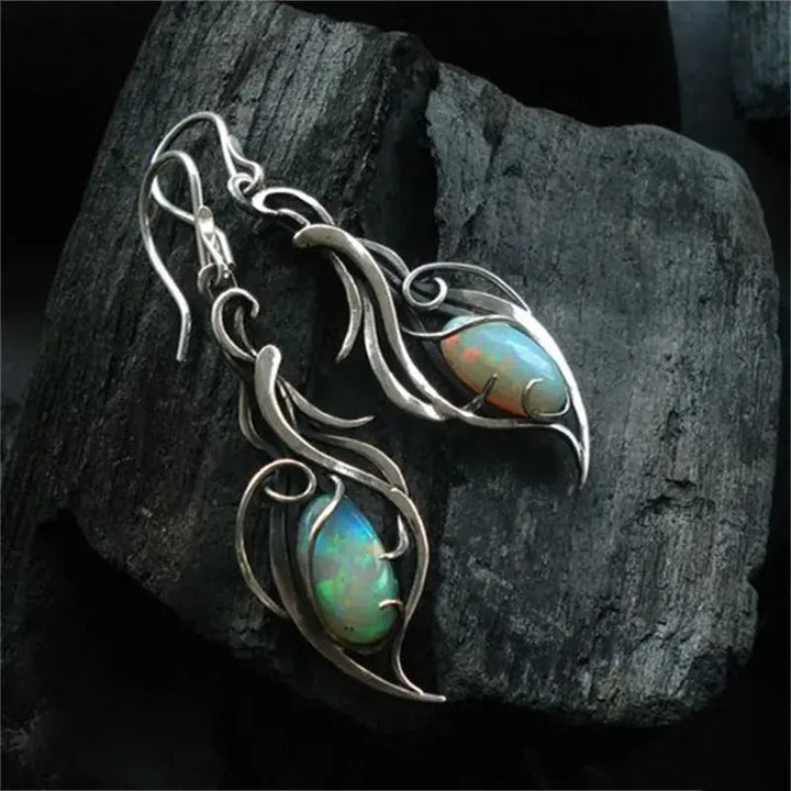 Vintage Silver Blue Opal Earrings