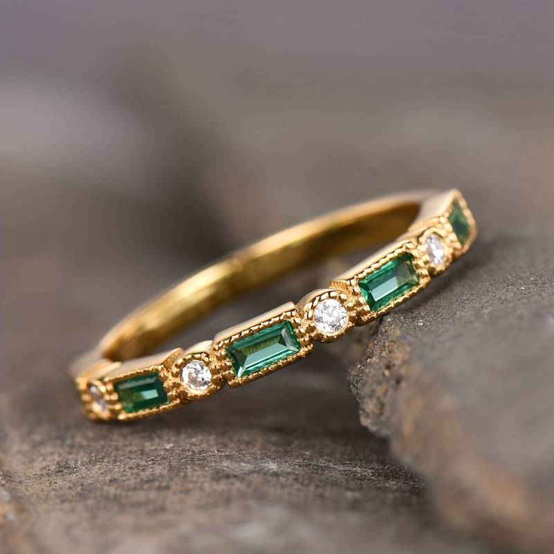 Gold Ring with Green Zirconia Accents
