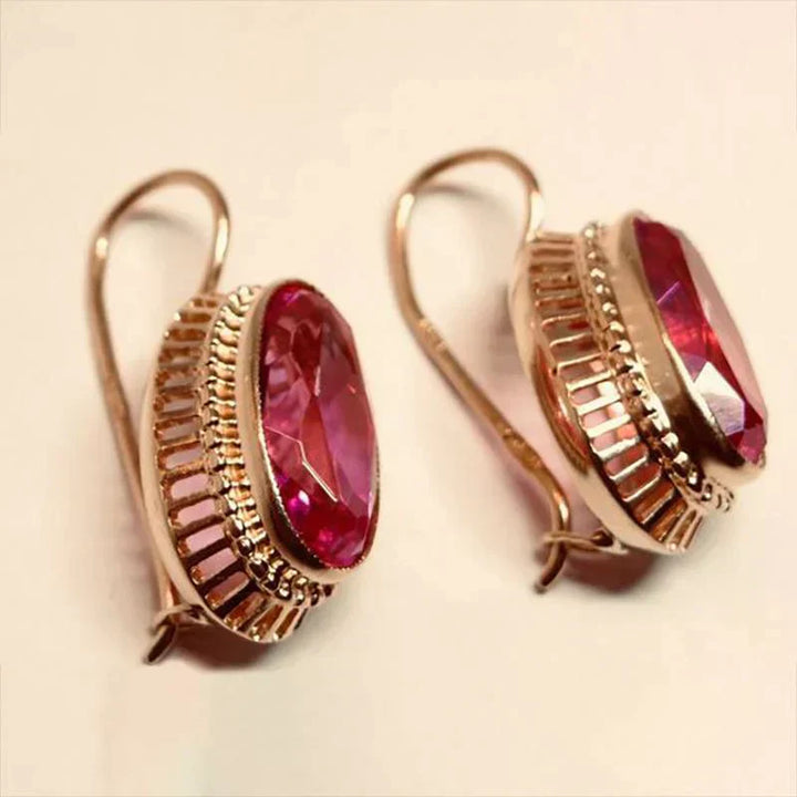 Red Stone Rose Gold Earrings