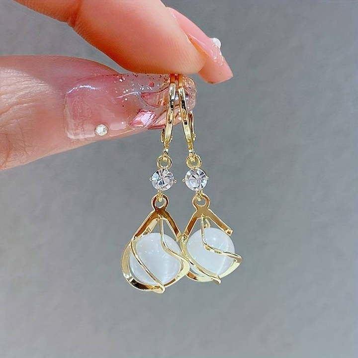 Vintage Gold White Opal Earrings