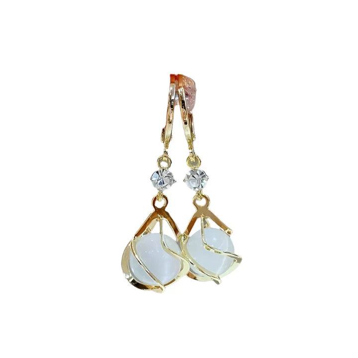 Violeta Gold Drop Earrings with White Opal