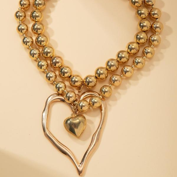 Set of 2 Heart-Shaped Bead Necklaces