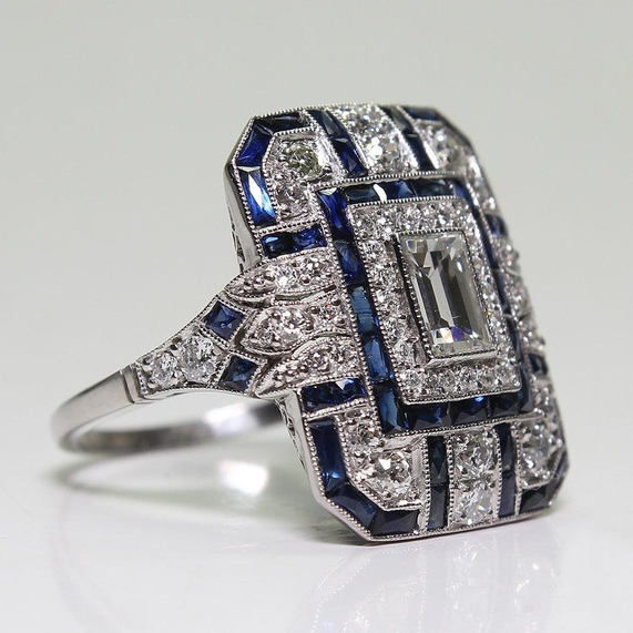 Vintage Blue Sparkle Silver Ring
