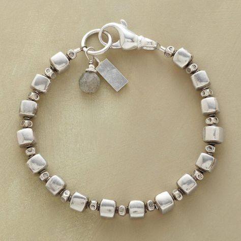 Retro Silver Cube Bead Bracelet