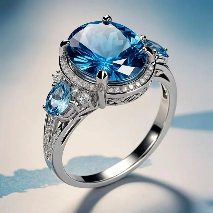 Vintage Silver Ring with Blue Crystal Accent