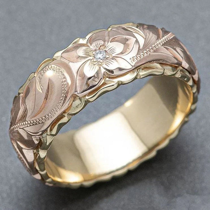 Vintage Pink Flower Gold Ring