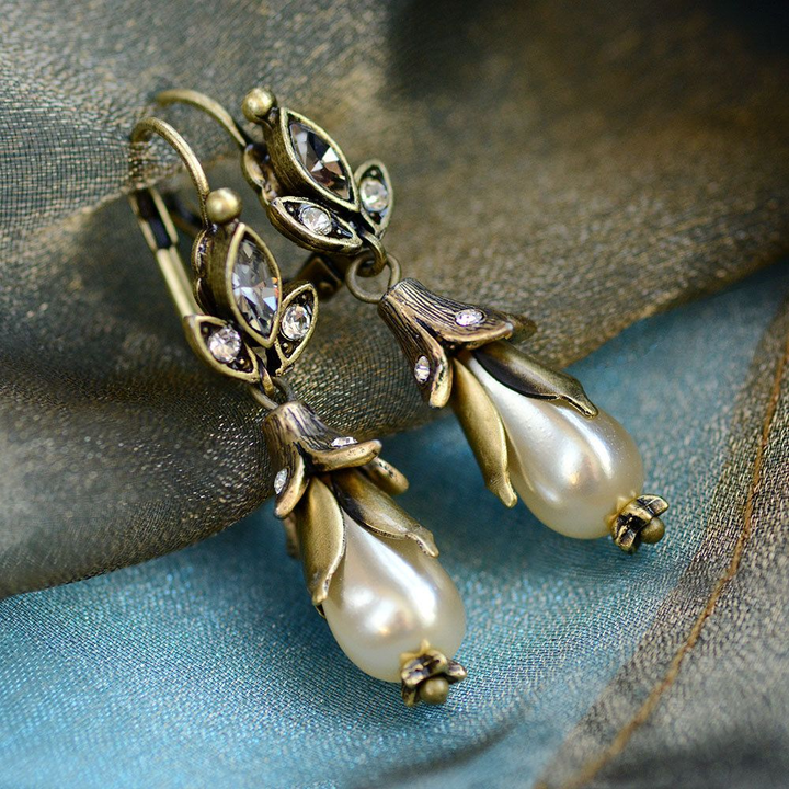 Vintage Floral Pearl Drop Earrings