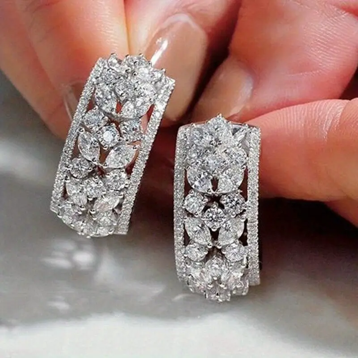 Sparkling Silver Rectangular Earrings