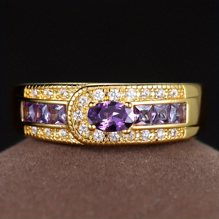 Vintage Gold Ring with Purple Zirconia Gem
