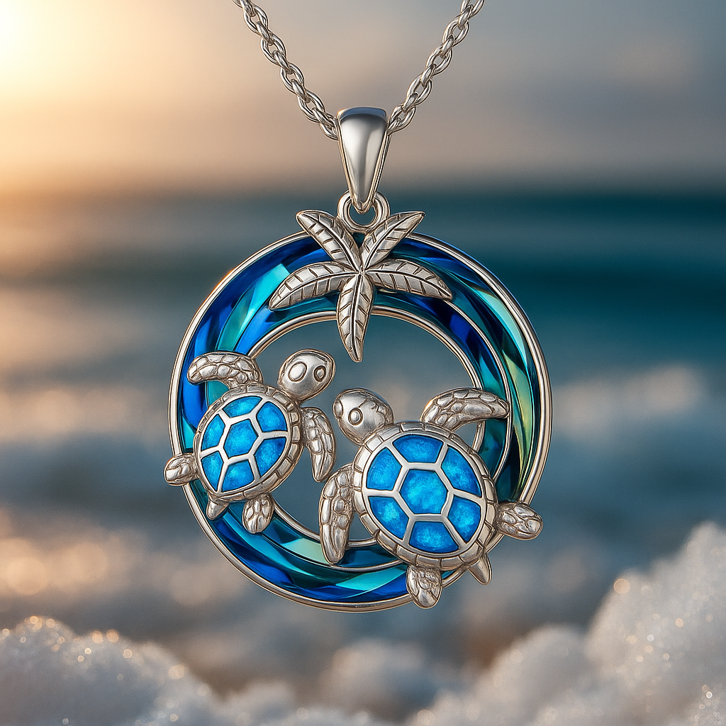 Opal Palm Turtle Circle Necklace