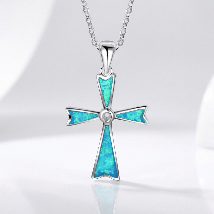 Blue Tiffany Cross Pendant Necklace