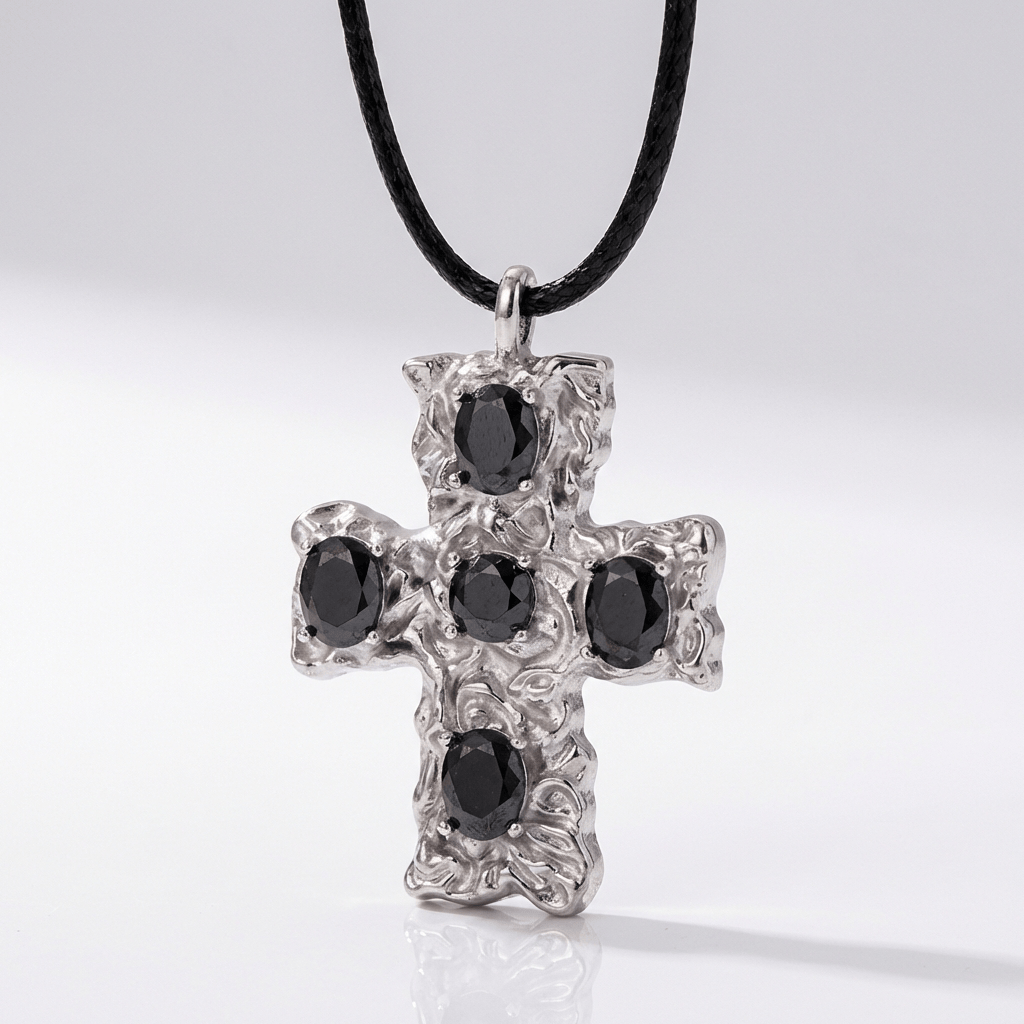 Black Stone Cross Choker