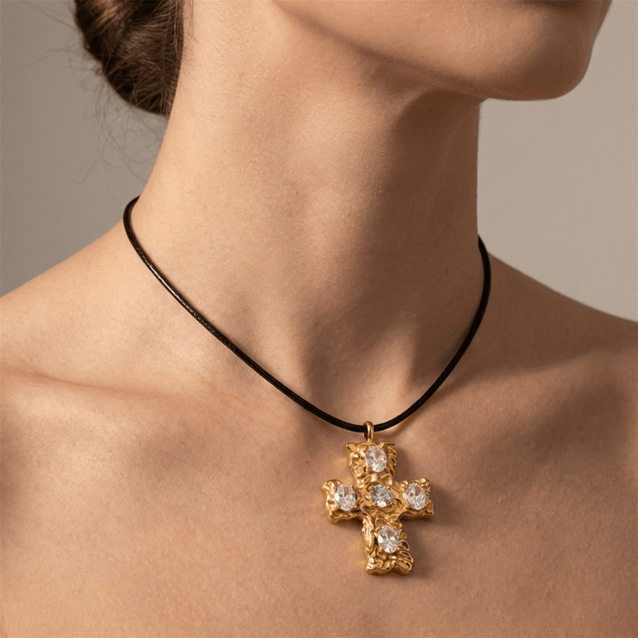 Black Stone Cross Choker
