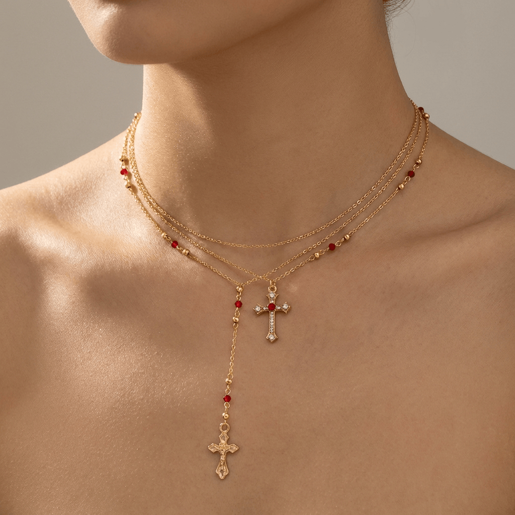 Diamond Cross Pendant with Color Accents