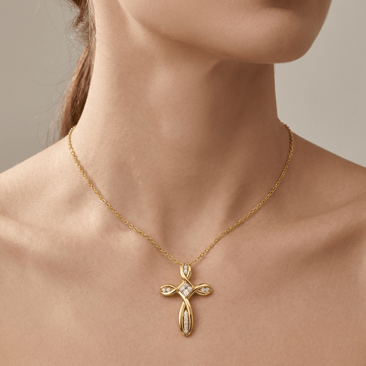 Zircon-Embellished Tied Cross Collar