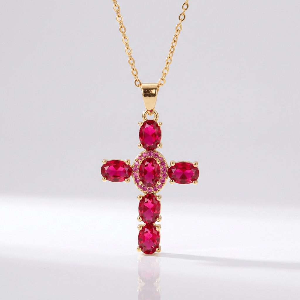 Colorful Gemstone Cross Necklaces