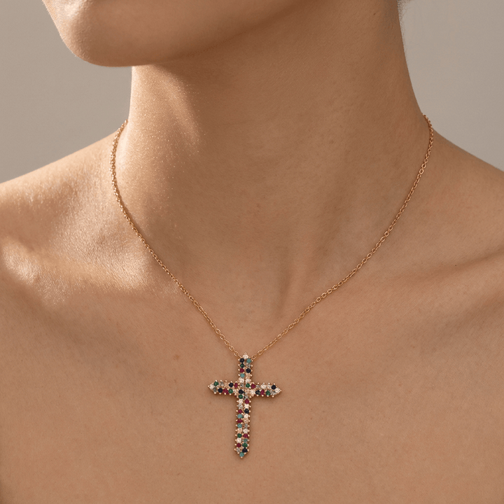 Rainbow Cross Collar with Zirconia