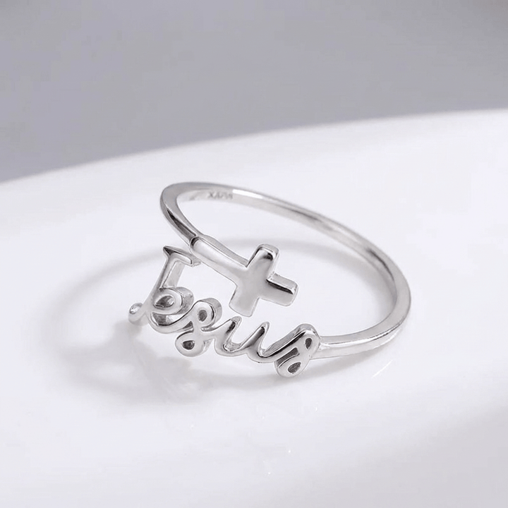 Adjustable Silver Jesus and Faith Ring