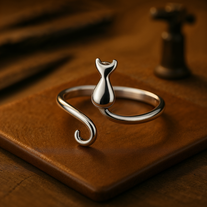 Adjustable Silver Cat Ring