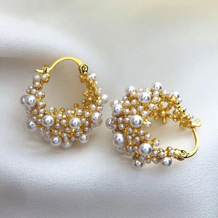 Vintage Gold Pearl Hoop Earrings
