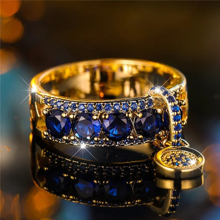 Vintage Gold and Blue Crystal Ring