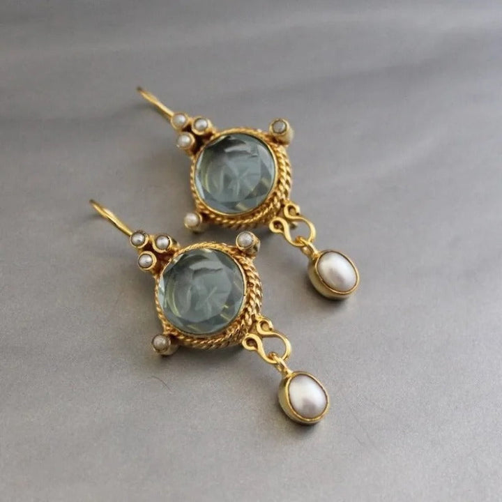 Vintage Blue Crystal & Pearl Earrings