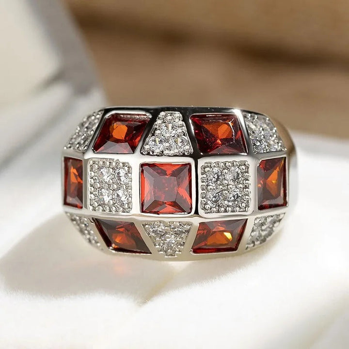 Vintage Silver Ring with Red Gemstones