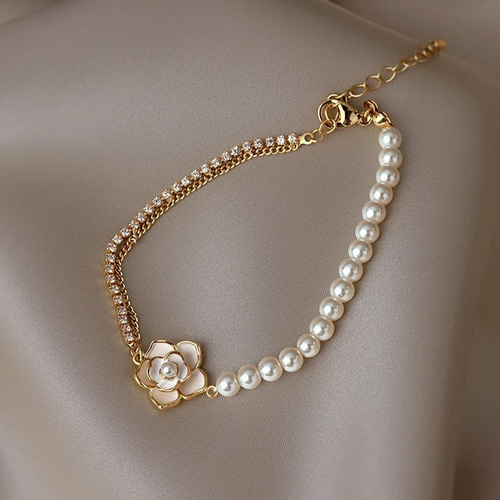 Vintage Floral Pearl and Gold Bracelet