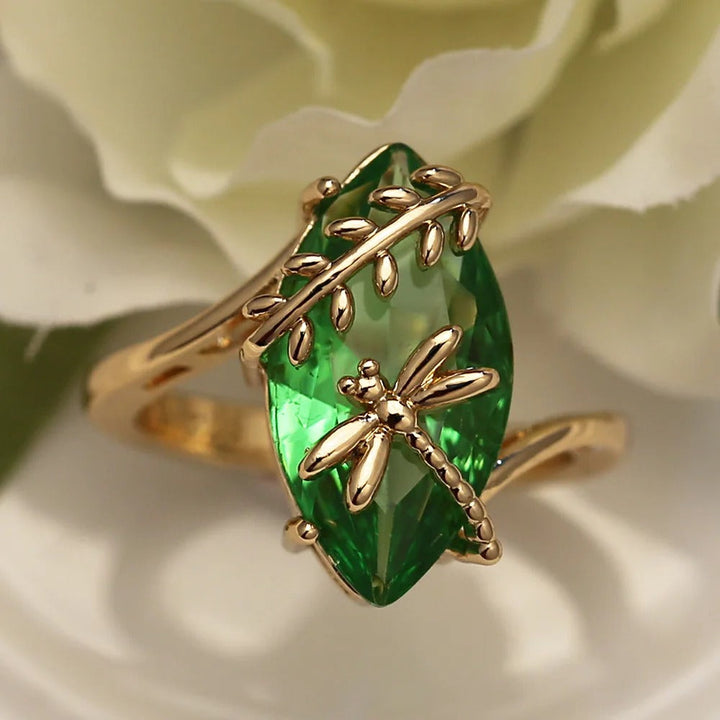 Dragonfly Ring with Golden Green Gemstone