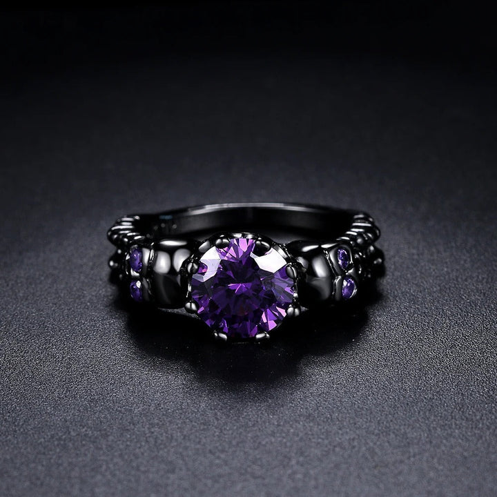 Vintage Black Round Ring with Purple Gemstone