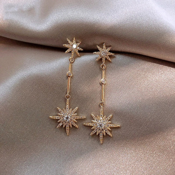 Vintage Crystal Star Gold Earrings