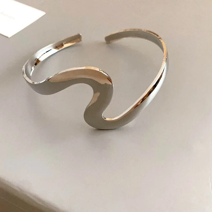 Vintage Silver Twisted Wavy Open Bracelet