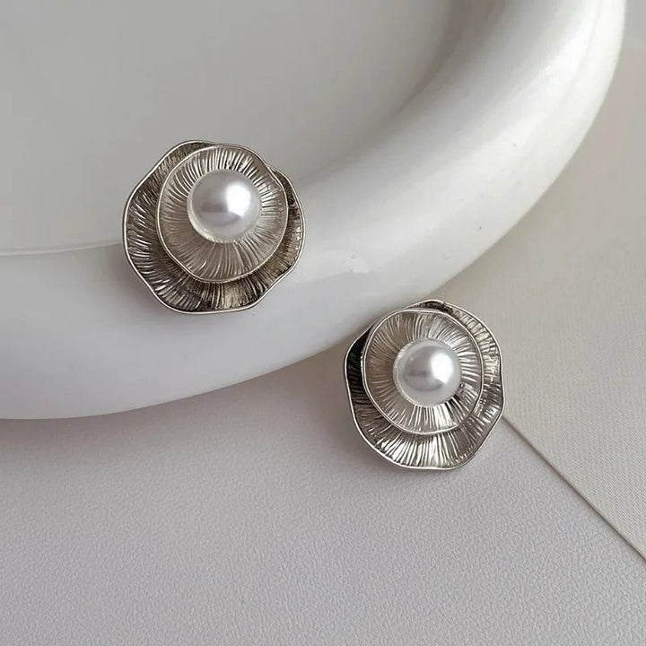 Vintage Pearl & Silver Petal Earrings