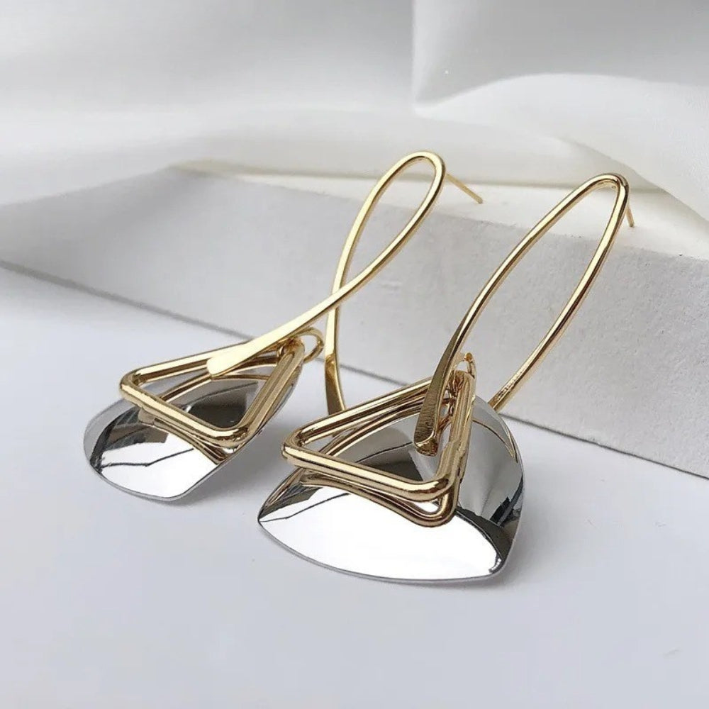 Vintage Silver Triangular Pendant and Curved Hook Earrings