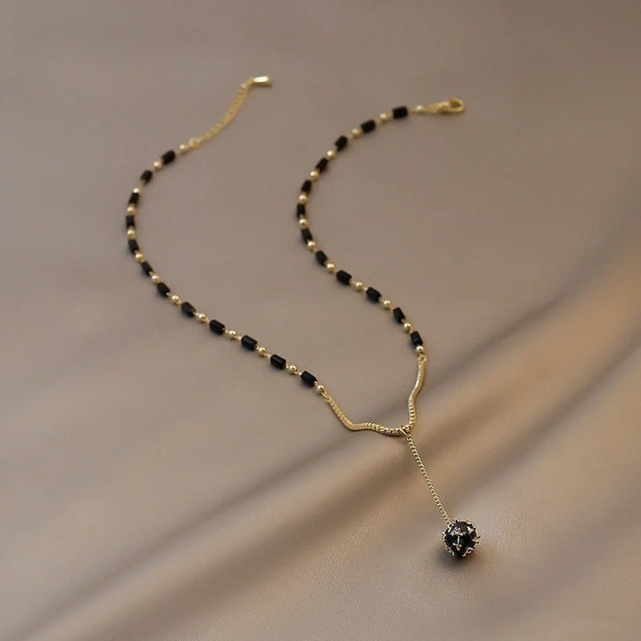 Vintage Black Bead Collar with Teardrop Pendant