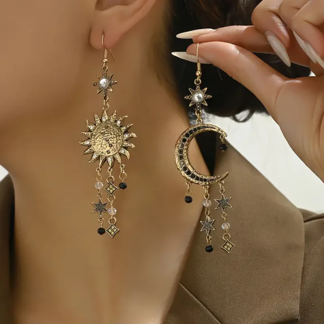 Vintage Sun and Moon Drop Earrings