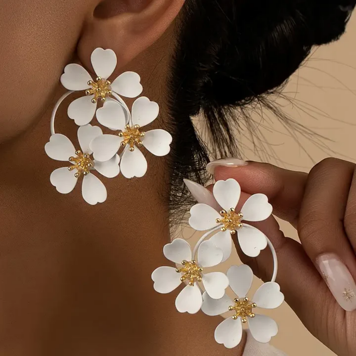 Vintage White Floral Drop Earrings
