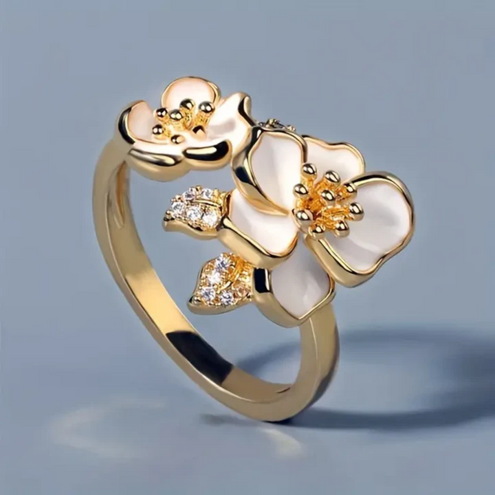 White Flower Gold Ring
