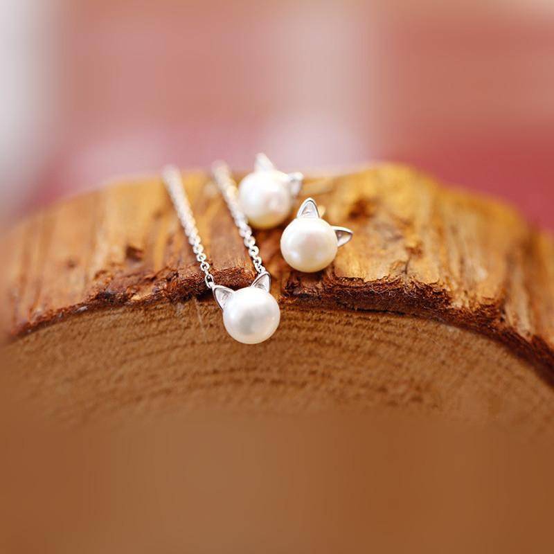 Cat Collar with Pearl, Earrings, and Bonus Gift Ring
