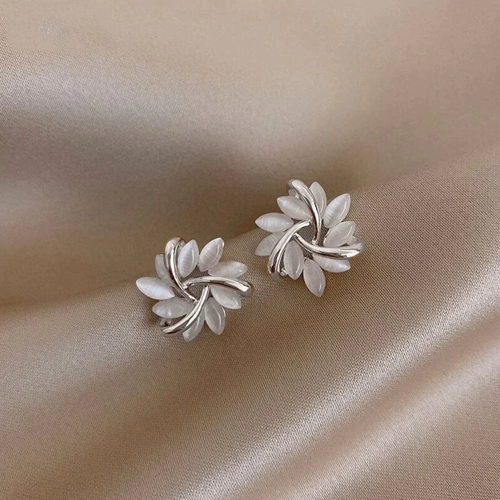 Elegant Gold Earrings with Opal Petals