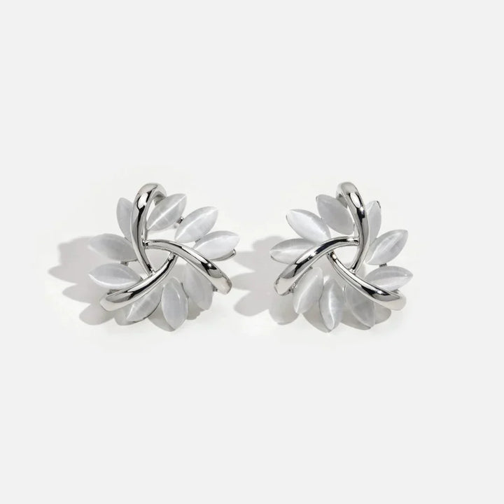 Stunning Gold Opal Flower Stud Earrings