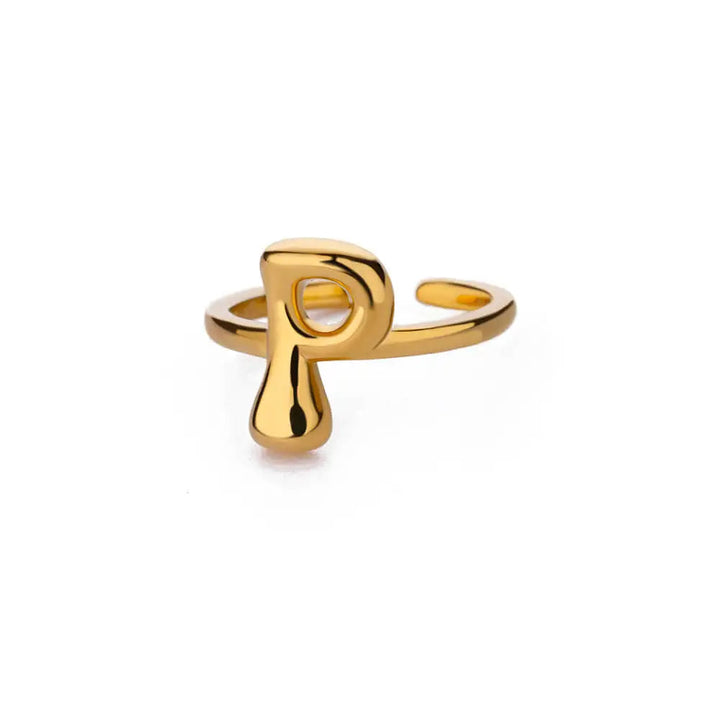 Adjustable Gold Bubble Letter Ring