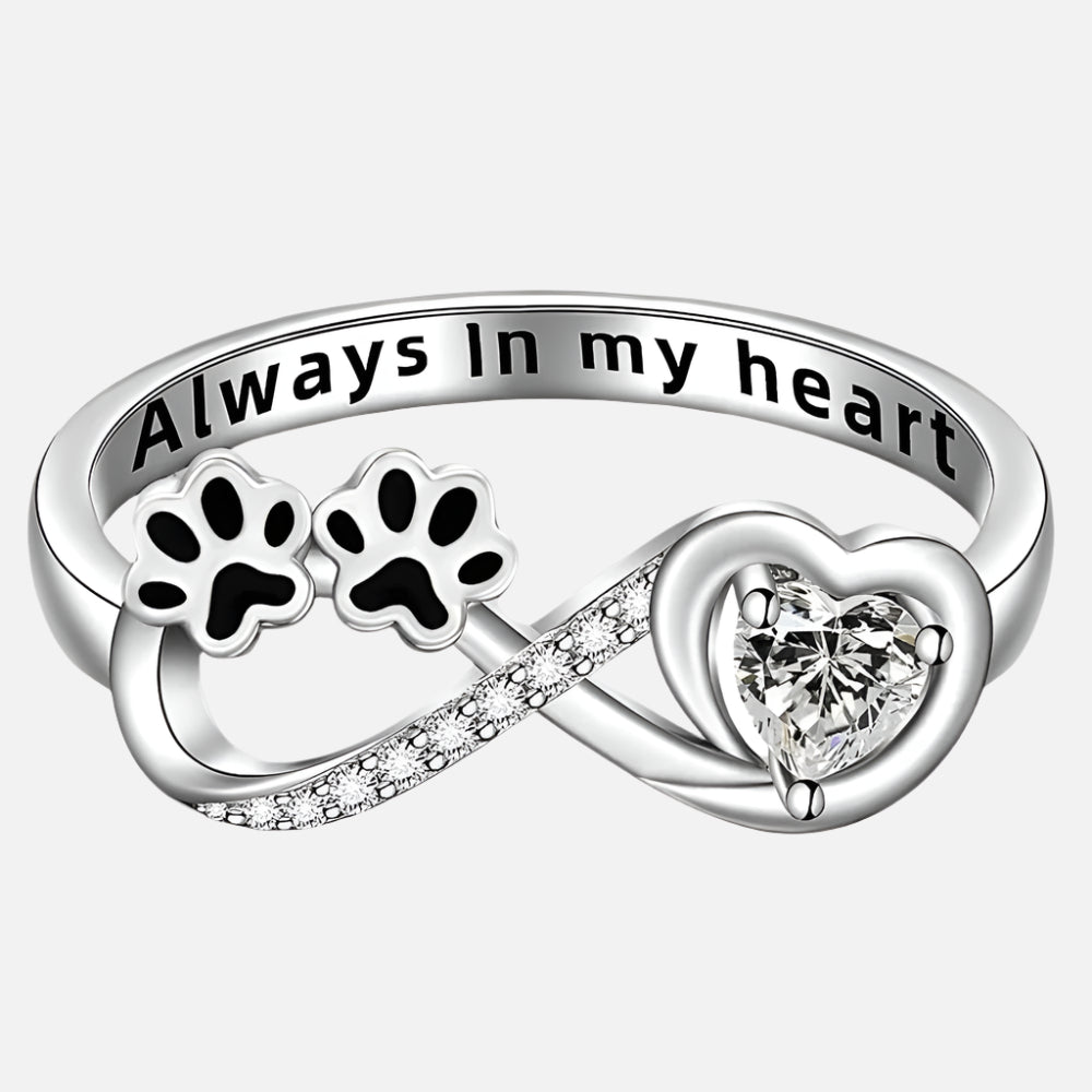 Paw Print Heart Infinity Zirconia Ring