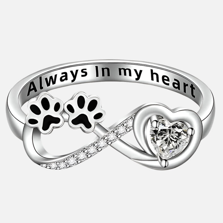 Paw-Shaped Ring Adorned with Zirconia Hearts and Infinity Design